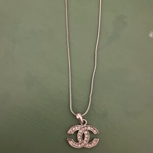 Double C Silver Necklace with Crystal Accents